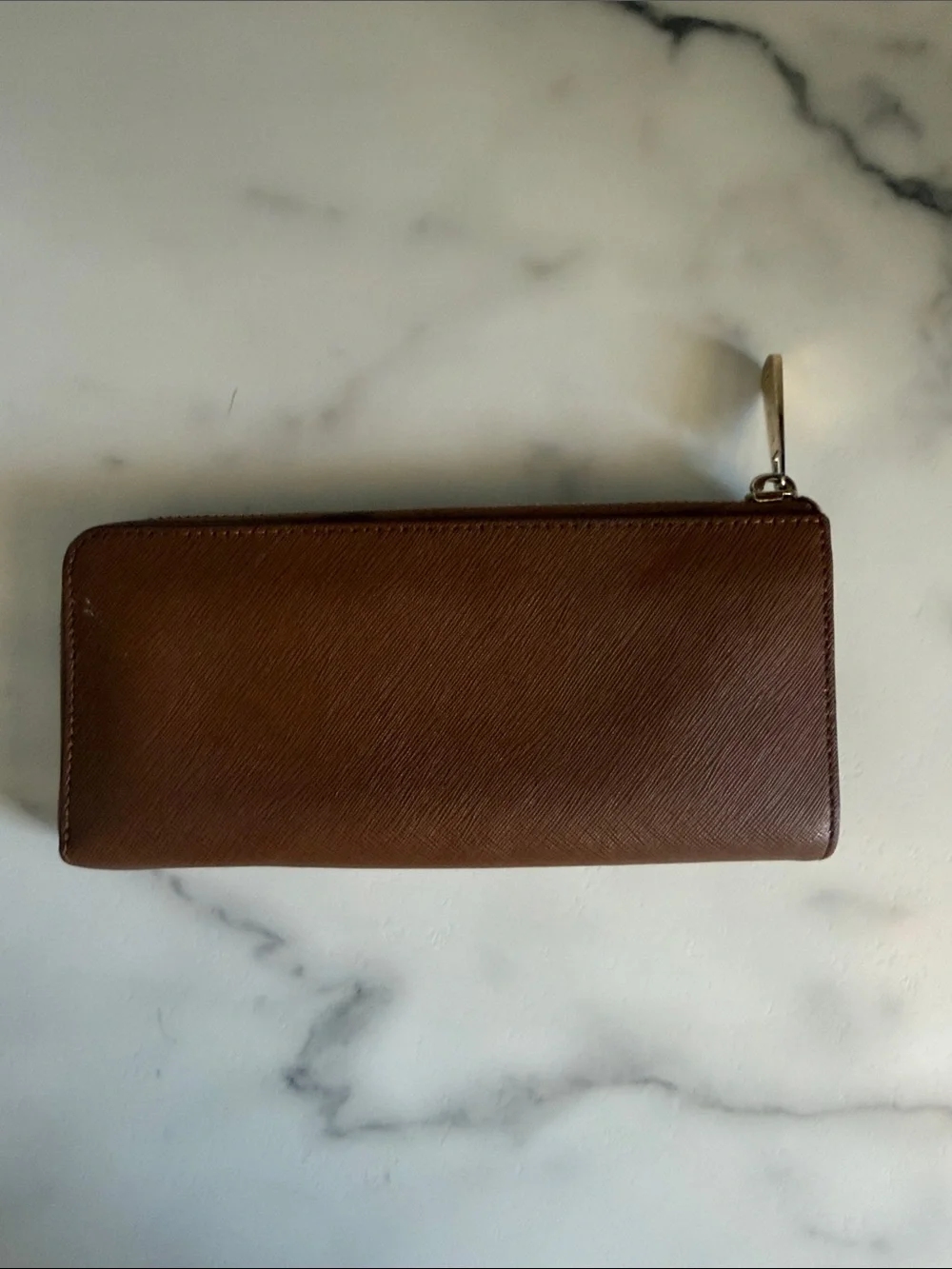 Michael Kors Brown Saffiano Zip Around Wallet with Gold Logo